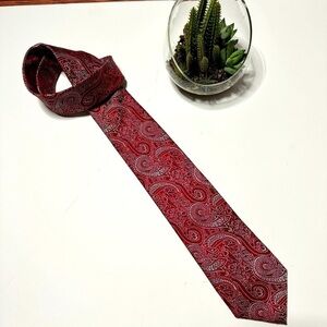 Chaps Floral Paisley Silk Tie Red, Gray, Silver